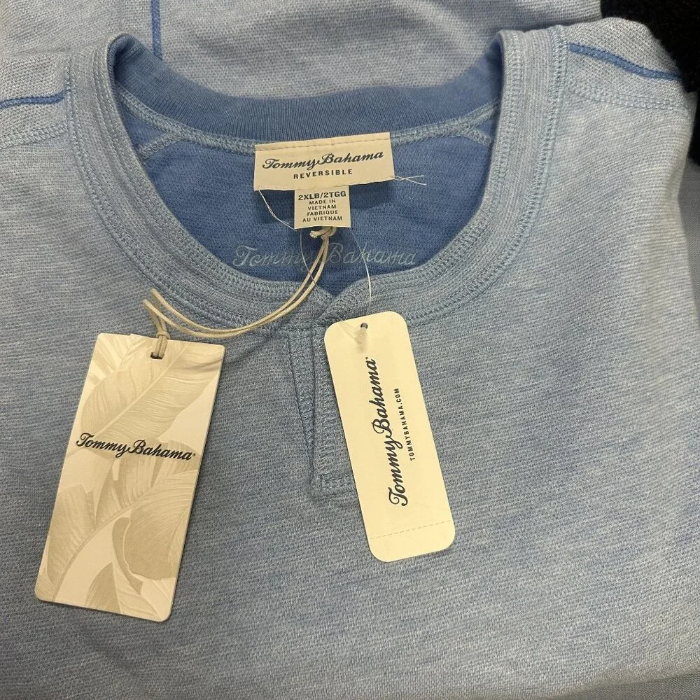 Tommy Bahama 2XB Big Sky Blue Heather Reversible Flipshore Abaco Sweatshirt - Picture 4 of 9